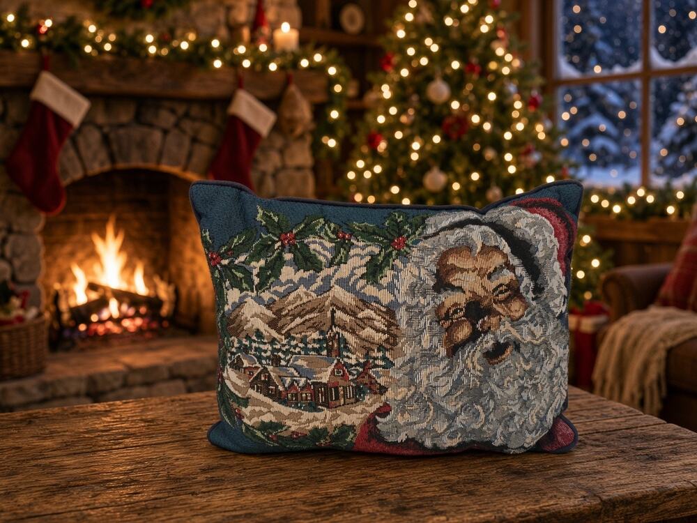 Vintage Old Fashion Santa Christmas Tapestry Accent Pillow - 16" x 11"